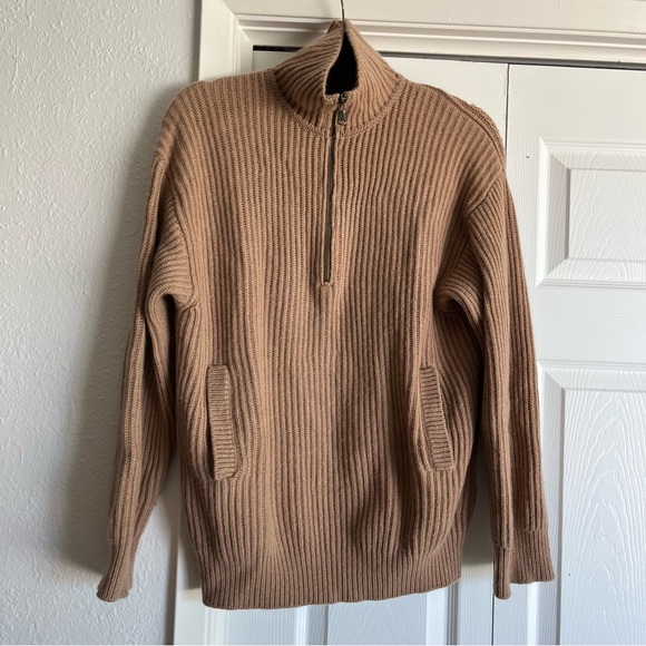 Equipment Cashmere Wool Cozy Ribbed Tan 1/4 Oversized Sweater - Picture 7 of 9
